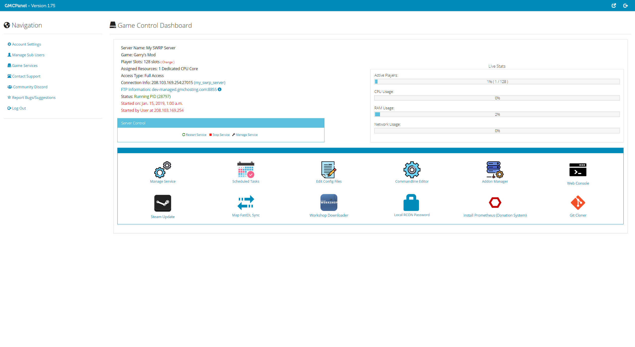 GMCPanel GMod server hosting dashboard